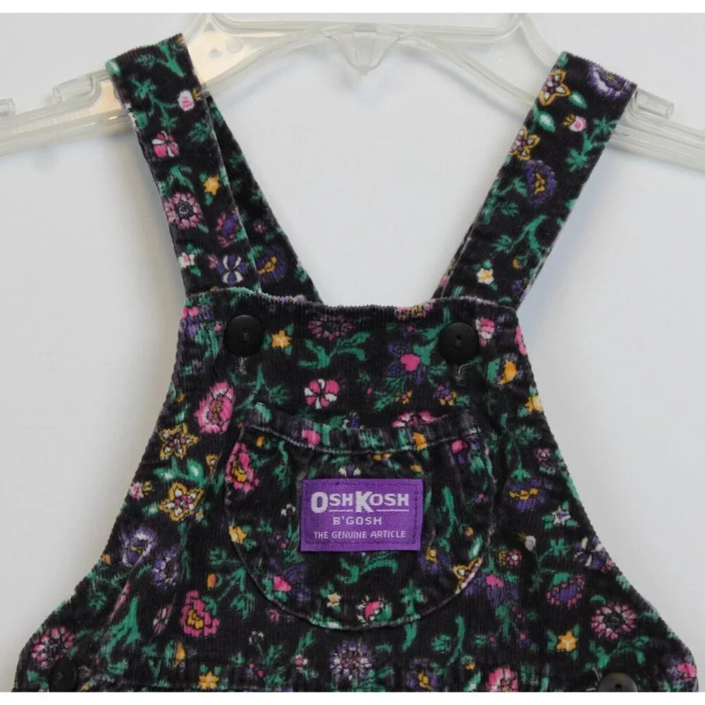 Vtg 1980s OshKosh B'Gosh Overalls Girls sz 18m Corduroy Floral Flowers Autumn